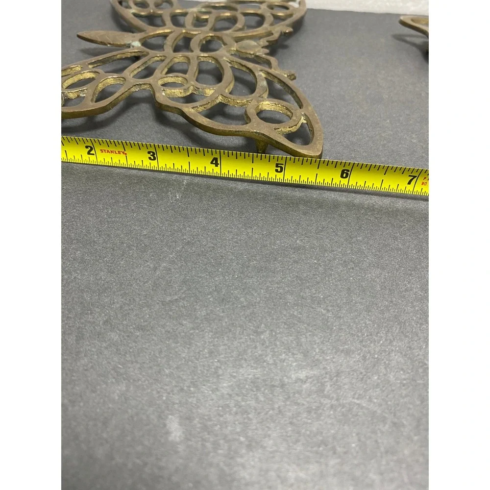 VTG Pair of Brass Butterfly Trivets Hot Plates MCM‎ Pot Holder Wall Decor